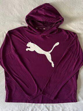 PUMA Womens Purple Hoodie Lightweight Athletic Pullover Long Sleeve Size Large